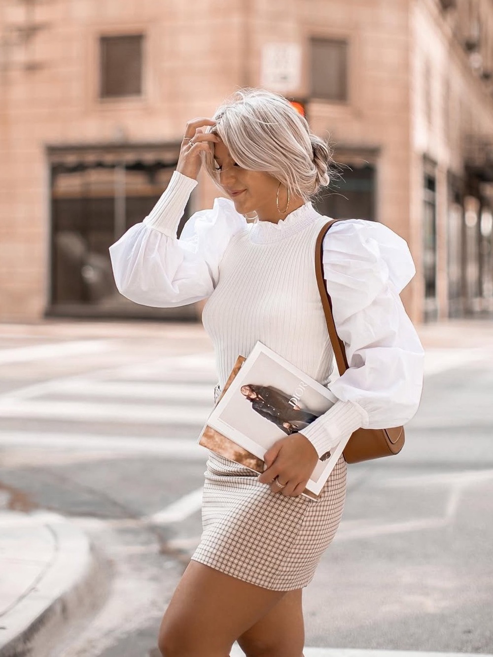 White Puff-Sleeve Knit Top